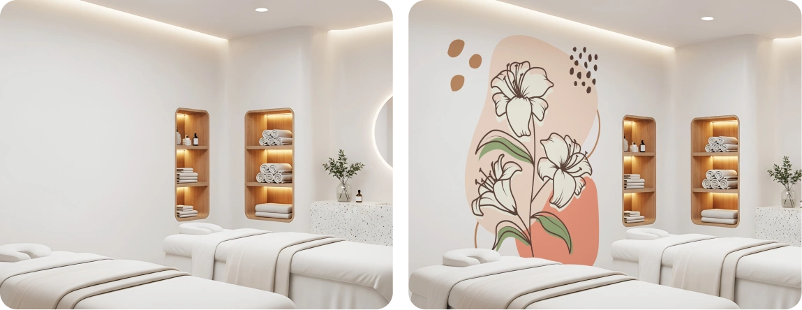 Spa Room | Plaster – Minimalist Floral Feature Wall
